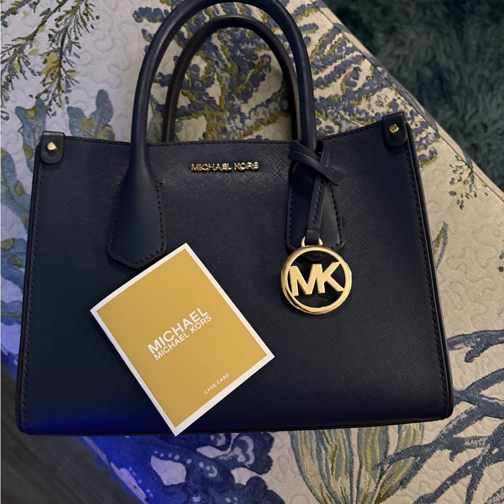 Michael Kors Dark Blue Satchel with Gold Accents